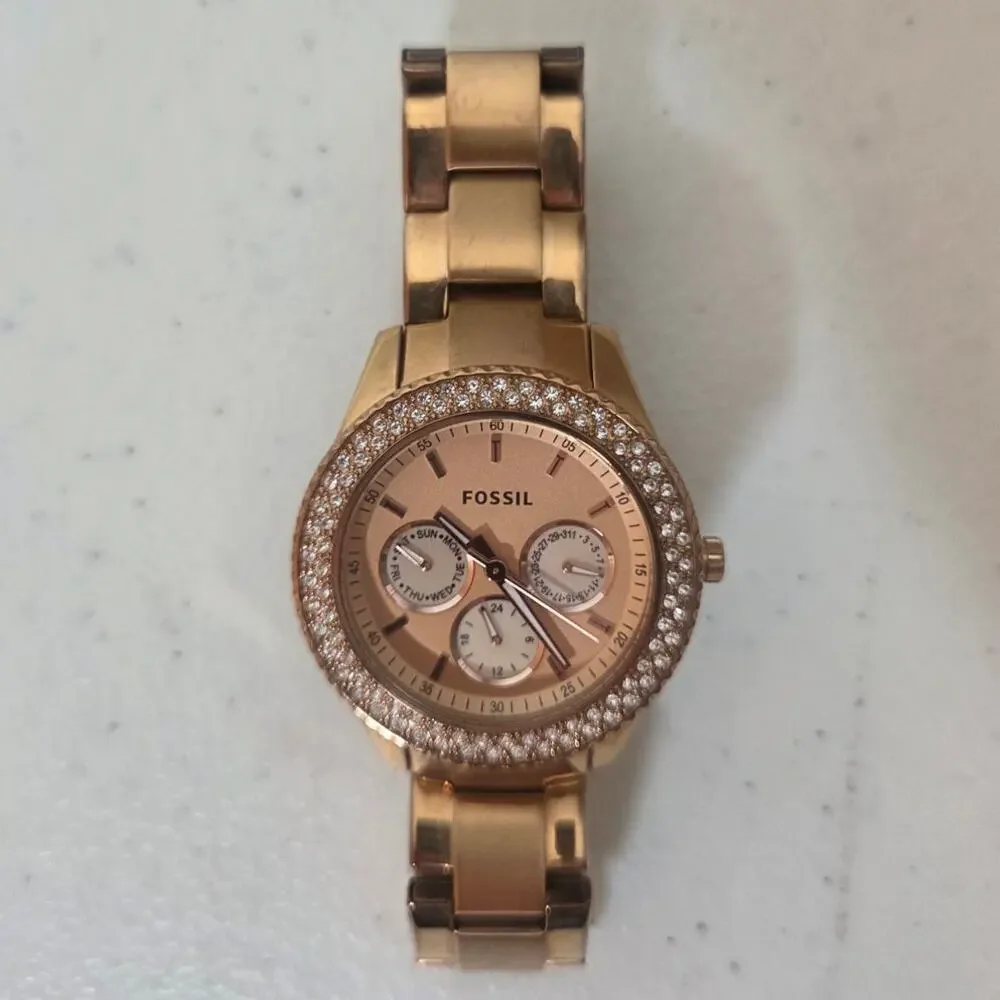 Fossil Stella Womens Watch ES3003 38mm Rose Gold Date Day Quartz Analog